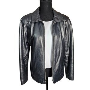 Damselle Metallic Lambs Leather Minimalist Jacket, Small, Zip Close, Collar SOFT